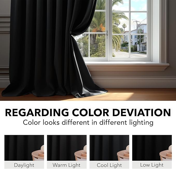 Deconovo Blackout Curtains, Thermal Insulated, W38 x L63 2 Panels, Back Tab, Machine Washable, Room-Darkening Drapes for Bedroom/Living Room Black