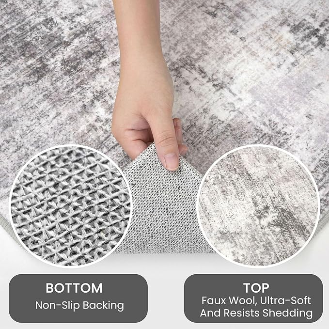 IOHOUZE Abstract Runner Rug 3x14 Ft Washable Runners for Hallways, Non Slip Kitchen Runner Printed Faux Wool Entryway Runner Indoor, Modern Abstract Floor Carpet for Hall Stair, Grey Beige