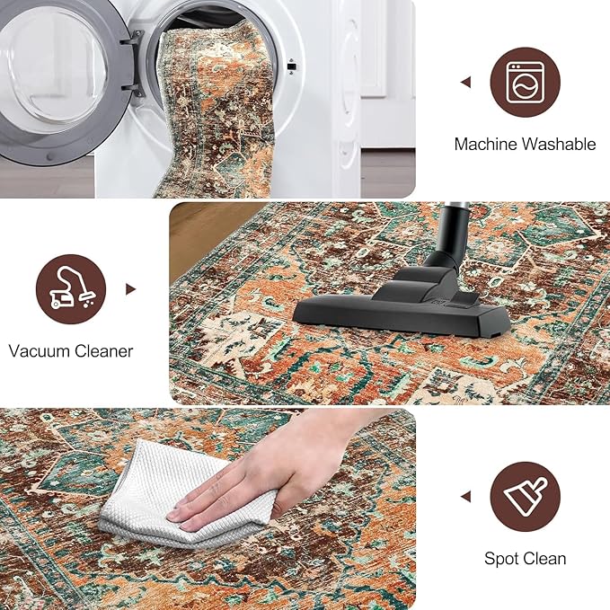 Yamaziot Washable Kitchen Runner Rug Set of 2, Non-Slip Boho Vintage Hallway Rug Runner with Rubber Backing, Stain Resistant & Low Pile Distressed Carpet Runner for Bedroom, Kitchen, Laundry, Entrance
