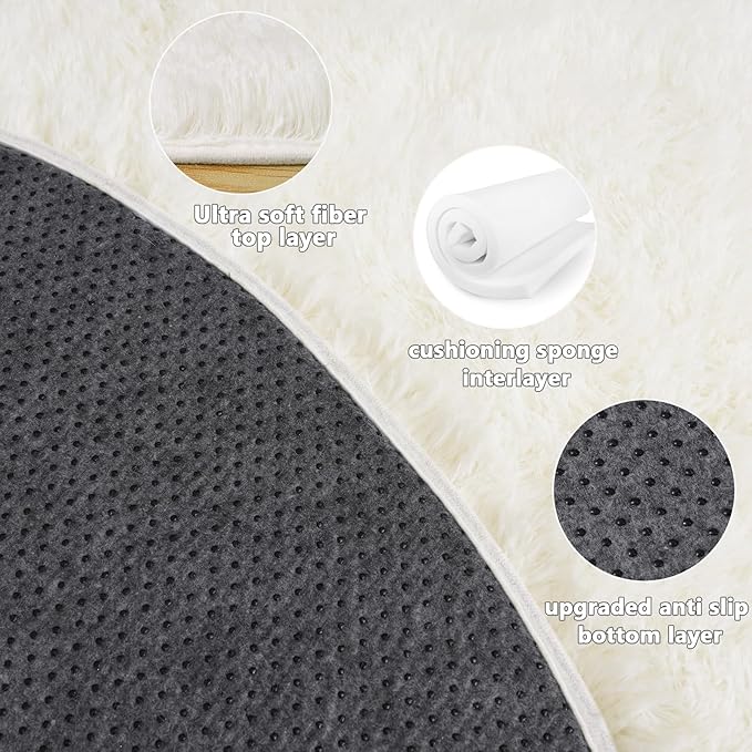5'x5' Cream Round Rugs for Girls Bedroom, Ultra Soft Fluffy Circle Rug for Kids Room, Cute Shag Rugs for Living Room Playroom Tent Castle Home Decor Rug