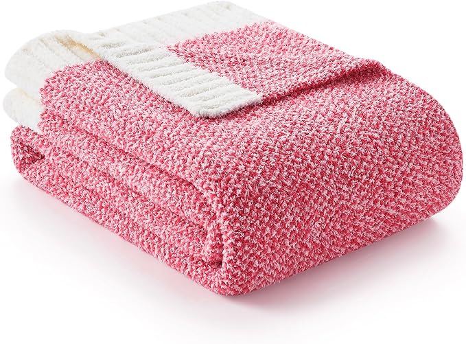 Snuggle Sac Hot Pink Throw Blanket for Couch, Pink Blanket Super Soft Microfiber Blankets Warm Cozy Knit Fuzzy Plush Lightweight Throws Gift for Women Girls, Hot Pink, 50x60 inches