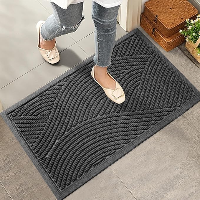 HIYARD Sturdy Front Door Mat, Absorbent Muddy Dirt Resist Welcome Door Mats Outdoor Indoor, Stain and Fade Resistant, Non-Slip Backing Entry Mat Low Profile Doormat for Entryway, 36×24, Grey
