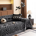 HANDONTIME Boho Couch Cover Blanket Geometric Striped Pet Covers for Couches and Sofas Dark Grey and Black Dog Cover for Couch Pet Friendly Chenille Sectional Sofa Covers for Pets Washable, 71" X118"