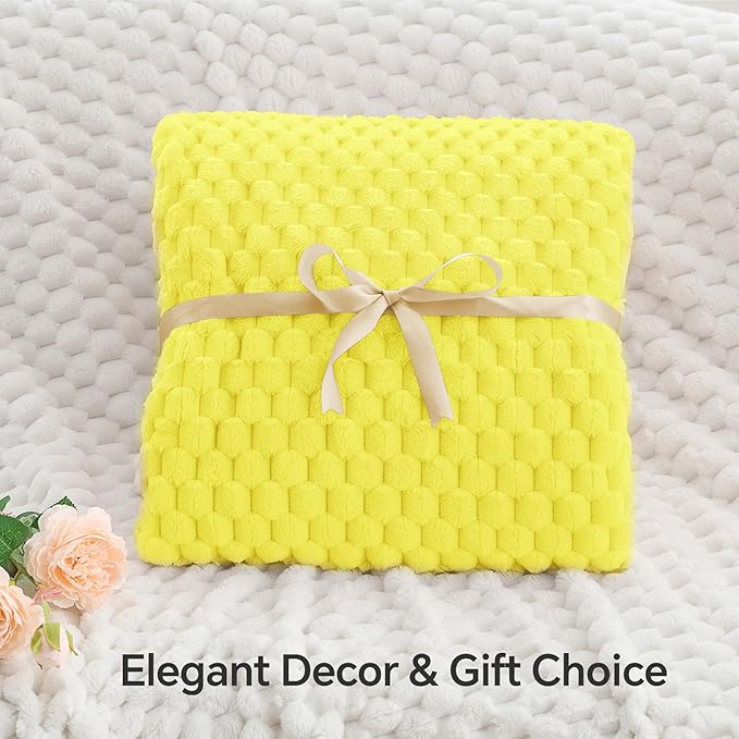 BEDELITE Fleece Throw Blanket for Couch & Bed - 3D Jacquard Decorative Amber Yellow Blanket, Super Soft and Cozy Warm Fuzzy Blanket All Seasons Suitable, 50x60Inches