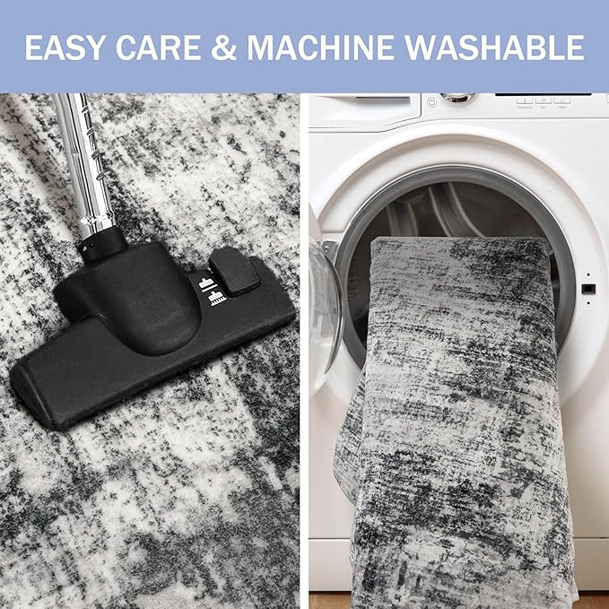 IOHOUZE Abstract Runner Rug 3x10 Ft Washable Runners for Hallways, Non Slip Kitchen Runner Printed Faux Wool Entryway Runner Indoor, Modern Abstract Floor Carpet for Hall Kitchen Bedroom, Black Grey