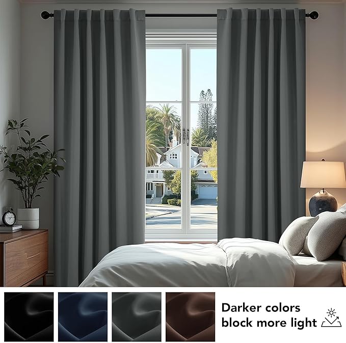 Deconovo Blackout Curtains, Thermal Insulated, W70 x L84 2 Panels, Back Tab, Machine Washable, Room-Darkening Drapes for Bedroom/Living Room Dark Grey
