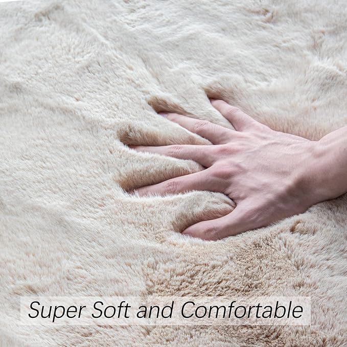 ORINOVA Light Brown Beige Plush Washable Fluffy Area Rugs for Bedroom Faux Fuzzy Bunny Fur Rug for Living Room Nursery Rug 3x5 Boho Rugs