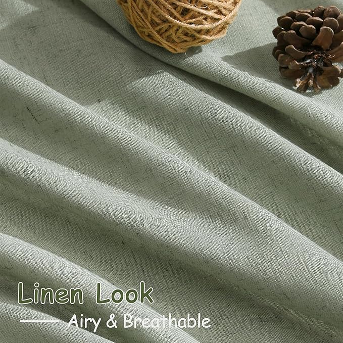 Desert Sage Linen Curtains 132 Inch Length for Living Room Light Filtering Semi Sheer Curtain Back Tab Rustic Farmhouse Decor Elegant Drapes Floor to Ceiling High Window for Bedroom 52x132, 2 Panels