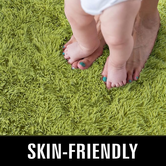 TWINNIS Super Soft Shaggy Rugs Fluffy Carpets, 4x5.9 Feet, Indoor Modern Plush Area Rugs for Living Room Bedroom Kids Room Nursery Home Decor, Upgrade Anti-Skid Rectangular Fuzzy Rug, Green