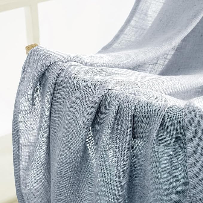 MIULEE Chambray Blue Linen Curtains 84 Inch Length 2 Panels for Bedroom Living Room, Soft Linen Textured Window Drapes Semi Sheer Light Filtering Back Tab Rod Pocket Farmhouse Modern Burlap Look Decor