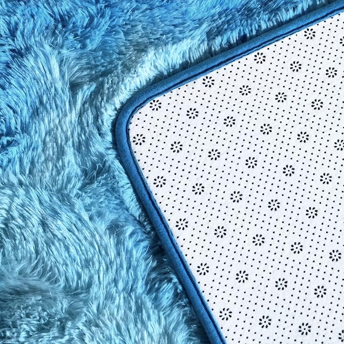 Deerhoo Shag Area Rug, 4 X 6 Tie-Dyed Plush Fuzzy Rugs for Living Room, Ultra Soft Fluffy Furry Rug for Bedroom, Indoor Carpet Nursery Rugs for Kids Room Home Decor, Bright Blue