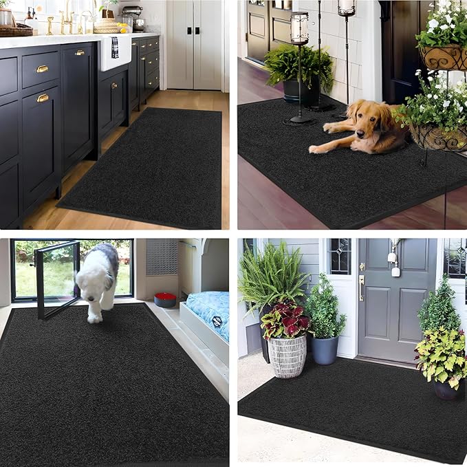 Mibao Dirt Trapper Door Mat for Indoor Outdoor, Waterproof All-Season, All-Weather Doormat, Heavy Duty Non-Slip Entrance Rug, Low Profile Absorbent Entrance Mat Carpet, 36" x 24", Black