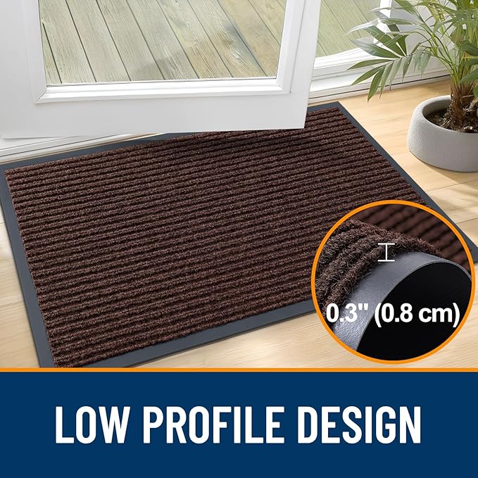OLANLY Front Door Mat Indoor Outdoor Entrance, Waterproof Heavy Duty Doormat, Fade Resistant, Low Profile, Easy Clean Patio Porch Welcome Floor Mats for Entry, 71x47, Brown