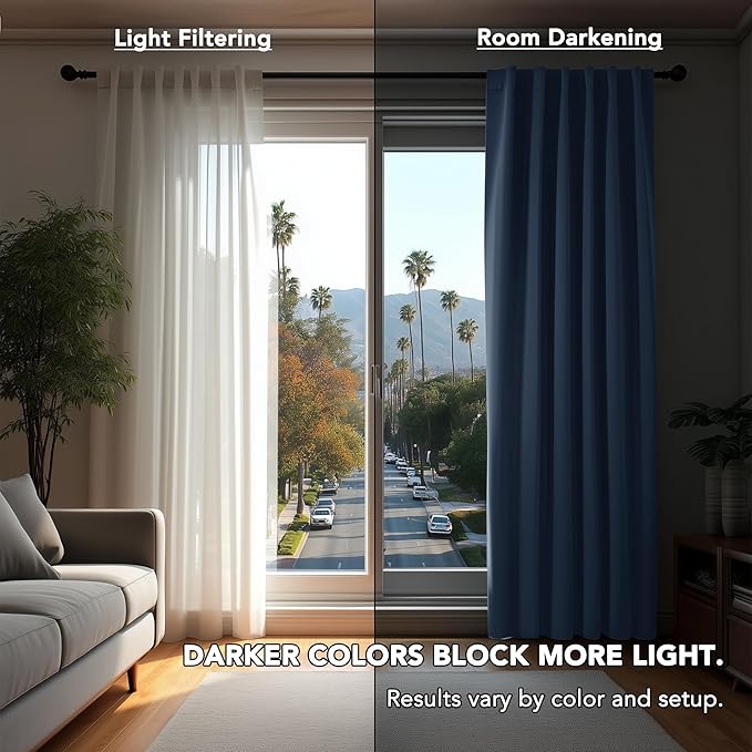 Deconovo Blackout Curtains, Thermal Insulated, W52 x L72 2 Panels, Back Tab, Machine Washable, Room-Darkening Drapes for Bedroom/Living Room Stone Blue