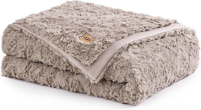 UGG Adalee Faux Fur Twin Size Blanket, Warm Cozy Blanket, Extra Large Throw for Sofa, Washable Bedding for Twin XL Size Bed, Cute Room Decor, 66" x 90", Oyster Brown