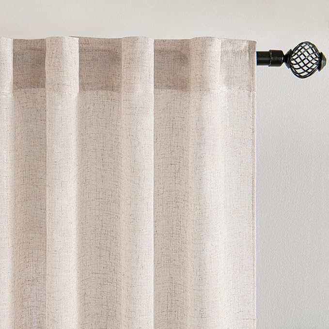 MIULEE Farmhouse Kitchen Curtains 36 Inch Length 2 Panels, Soft Thick Linen Textured Natural White Semi Sheer Light Filtering Short Cafe Tier Curtains for Small Half Window Back Tab Rod Pocket