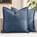 MIULEE Decorative Euro Sham Throw Pillow Covers for Couch Bed Livingroom 26x26 Inch Set of 2 Blue Boho Accent Throw Pllows Broadside Striped Patchwork Soft Corduroy Summer Coastal Pillowcases