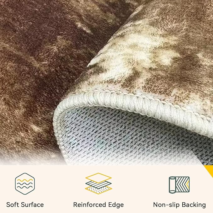 Washable Area Rugs 4'x6' Non-Slip Modern Abstract Soft for Living Room Entryway Bedroom Nursery, Print Pattern, Brown Tan Beige Coffee