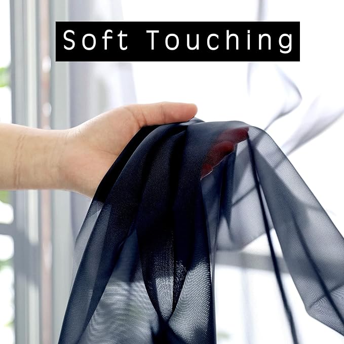 OWENIE Navy Blue Sheer Curtains 72 Inches Long 2 Panels, Transparent Voile Sheer Curtain Double Rod Pocket Gauze Drapes for Living Room Bedroom Window Sliding Glass Door Treatment, 42 x 72 Inch