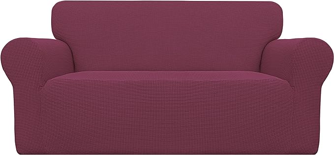 Easy-Going Stretch Loveseat Slipcover 1-Piece Sofa Cover Furniture Protector Couch Soft with Elastic Bottom for Kids Polyester Spandex Jacquard Fabric Small Checks (Loveseat, ASH Rose)