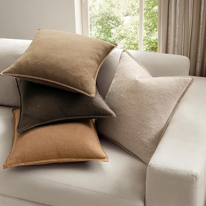MIULEE Neutral Brown Linen Pillow Covers Pack of 4 Decorative Natural Fall Throw Pillow Covers Soft Accent Boho Farmhouse Couch Pillowcases Modern Spring Decor for Living Room Bed Sofa 24x24 Inch