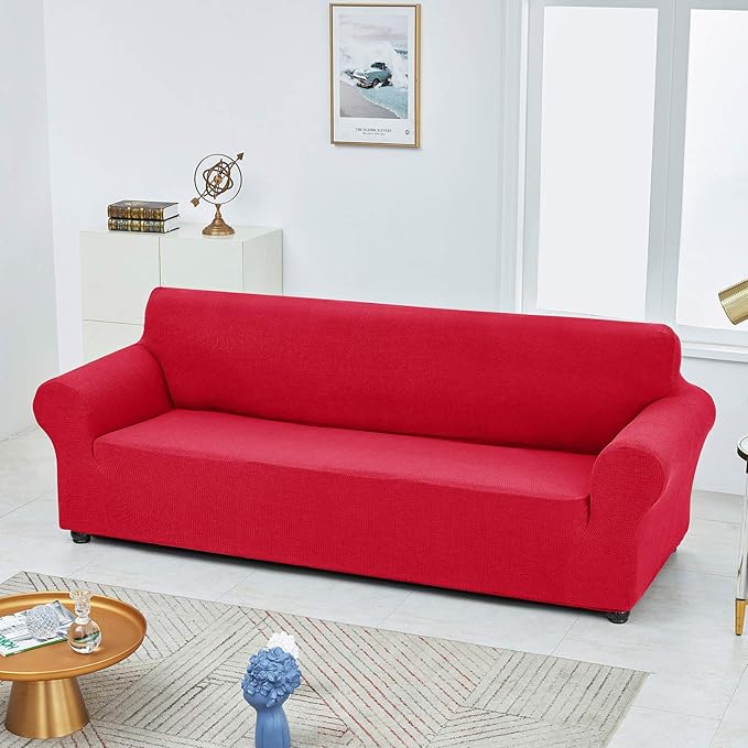 Joccun Christmas Stretch Couch Cover Slipcovers, 1-Piece Sofa Covers for 3 Cushion Couch Spandex Jacquard Washable Furniture Protector Cover for Living Room,Kids,Pets(Sofa,Ruby)