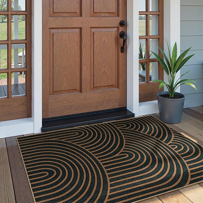 Lahome Enfys Modern Rainbow Easy Jute Patio Rug, 3x5 Washable Rugs for Entryway Farmhouse Carpet, Non Slip Indoor Door Mat Contemporary Throw Carpet for Laundry Guestroom Room Porch Decor