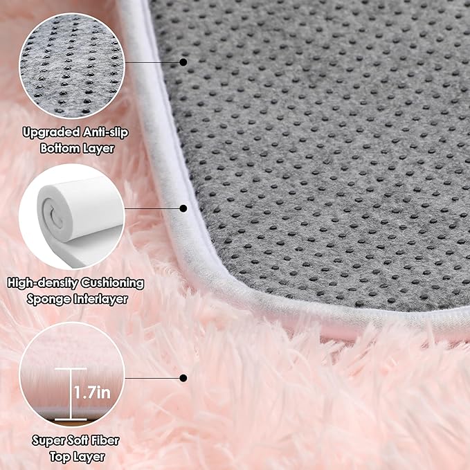ONASAR Pink Runner Rugs for Bedroom Living Room, 2x6 Bedside Hallway Fluffy Area Rug, Ultra Soft Plush Furry Faux Fur Non Slip Floor Carpet for Nursery Kids Dorm Closet Home Decor Aesthetic