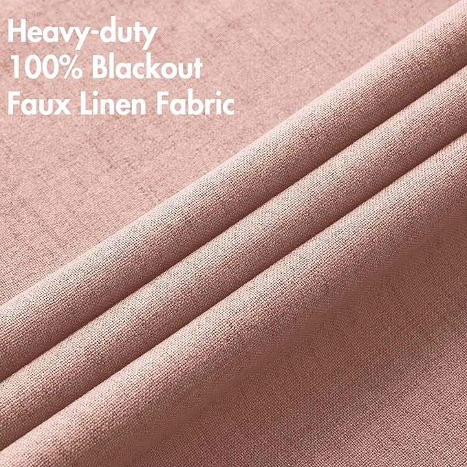 MIULEE Linen Curtains 100% Blackout for Bedroom Thermal Insulated Blush Pink Grommet Room Darkening Curtains & Drapes for Living Room Nursery 52 x 72 Inch (2 Panels)