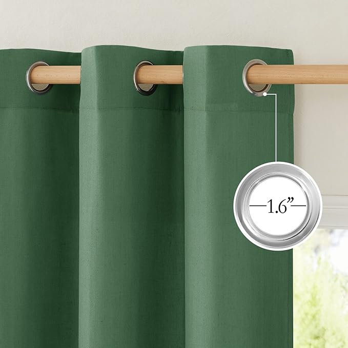 NICETOWN Linen Flax Semi Sheer Curtains 92" Length, Grommet Window Treatments Privacy Added with Light Penetration Vertical Drapes for Loft/Home Office, Olive Green, W55 x L92, 2 Panels