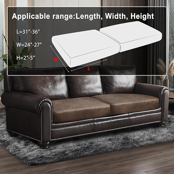 Leather Look Couch Cushion Covers Sofa Seat Slipcovers Sets Couches Furniture Protector for Sectional Armchair Loveseat Pets Kids Stretch Spandex Fabric (2 Cushion Sofa, Light Brown)