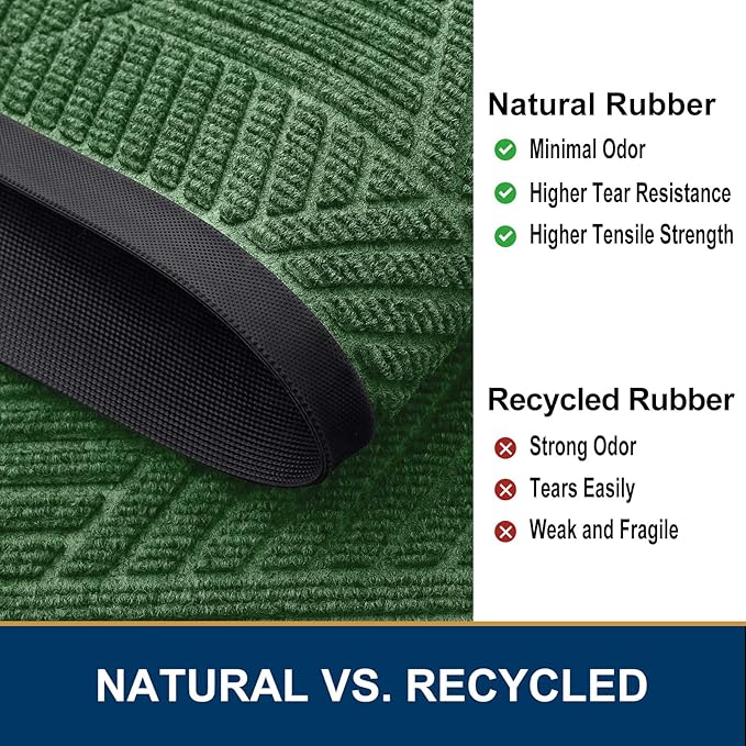 Smiry Front Door Mat Outside Entrance, Heavy Duty Sturdy Natural Rubber Doormat, Trap Dirt and Moisture, Easy Clean Low Profile Welcome Floor Mats for Indoor Outdoor Entry, 35X23 Inch, Green