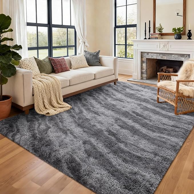 8x10 Ft Extra Large Shag Rugs for Living Room, Ultra Soft Fluffy Furry Area Rugs for Bedroom Indoor Floor, Aesthetic Carpet for Kids Home Decor (Grey)