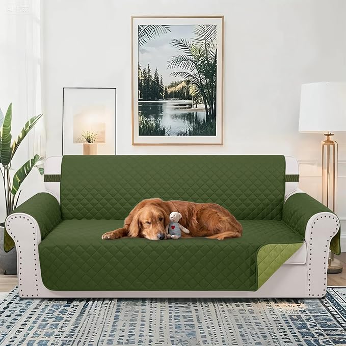 Reversible Oversized Sofa Covers Couch Cover Furniture Protector for Dogs Elastic Straps Water Resistant(XLSofa,Huntergreen/Sage)