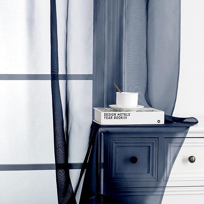 OWENIE Blue Sheer Curtains, Sheer Curtains 63 inch Length 2 Panels Set, Rod Pocket Voile Fimly Sheer Drapes for Living Room/Bedroom, 2pcs, Each 42" W x 63" L, Navy Blue