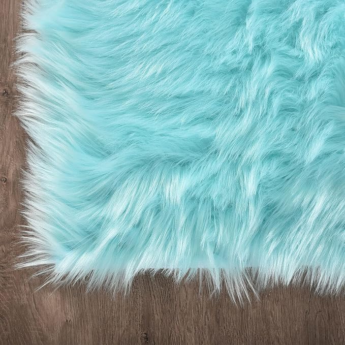 Latepis Light Blue Area Rug 6x9 Faux Fur Teal Rugs for Living Room Washable Shag Fluffy Rugs for Bedroom Dorm Fuzzy Soft Rug Home Decor Rectangle