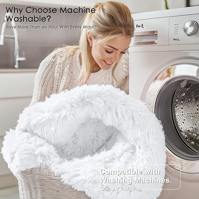 OLANLY 3x5 Machine Washable Small Bedside Rug, Soft Fluffy Shaggy Rugs for Living Room, Bedroom, Indoor Floor Carpet for Kids Girls and Boys, Preppy Dorms, Nursery, Home Decor Aesthetic, White