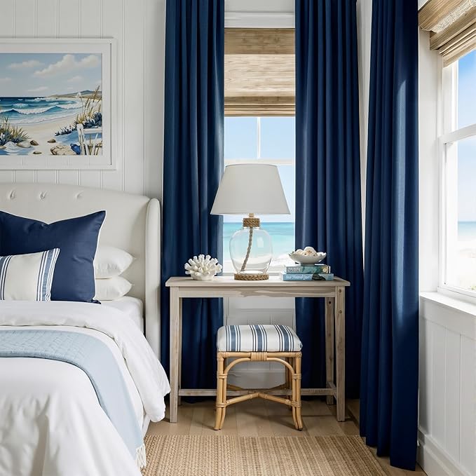 RYB HOME Navy Blue 100% Blackout Curtains for Bedroom 96 inches Long 52 inches Wide, Thermal Insulated &Privacy Assurd Curtains for Boy's Room/Sliding Glass Door/Living Room, 2 Panels