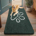 Smiry Dog Door Mat for Muddy Paws, Absorbent Dirt Trapper Non Slip Quick Dry Washable Chenille Mat for Mud Dogs, Entry Rug for Indoor and Outdoor (48x30 Inches, Green and White)