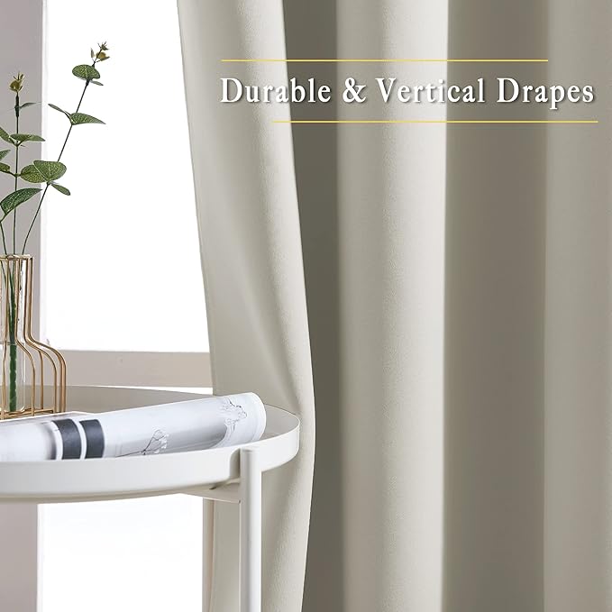 NICETOWN Blackout Kitchen Curtains 36 inch Length, Grommet Thermal Insulated Solid Vertical Window Drapes Room Darkening for Nursery, Natural, Set of 2, W52 x L36