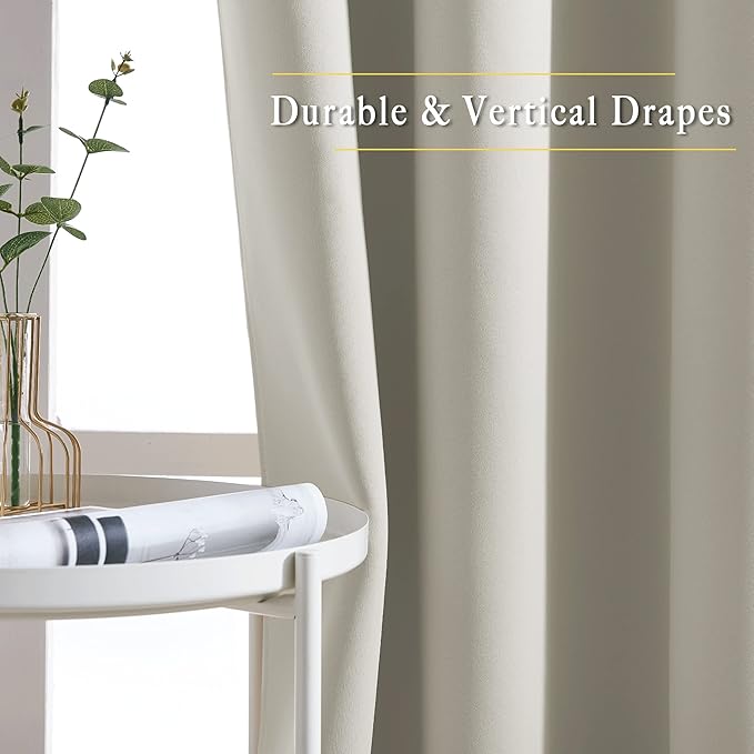 NICETOWN Blackout Natural Curtains & Drapes for Living Room - Thermal Insulated Solid Grommet Sound Reducing Energy Saving Privacy Window Treatments for Bedroom, 2 Panels, W37 x L84