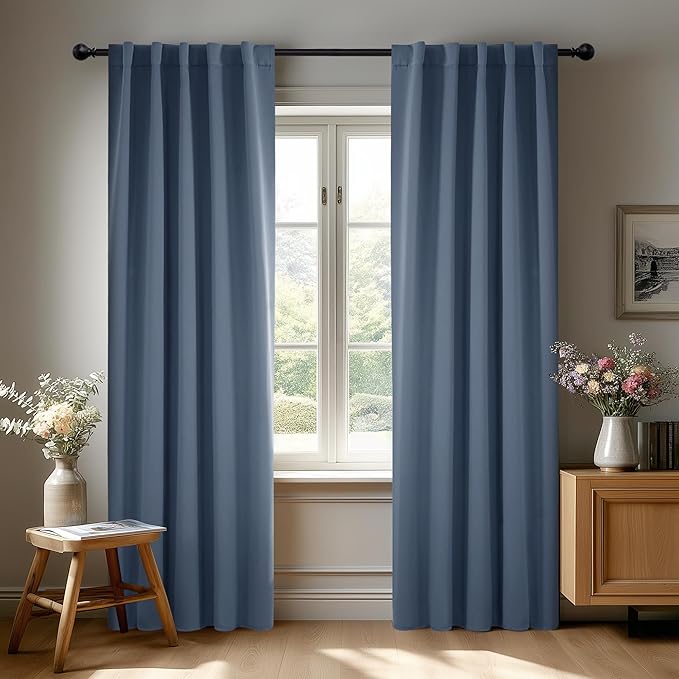Deconovo Blackout Curtains, Thermal Insulated, W42 x L95 2 Panels, Back Tab, Machine Washable, Room-Darkening Drapes for Bedroom/Living Room Stone Blue