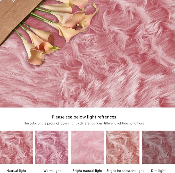 ORINOVA Pink Plush Round Rugs 6ft Large Washable Faux Fur Area Rugs for Living Room Boho Circle Fluffy Sheepskin Fur Rug for Nursery