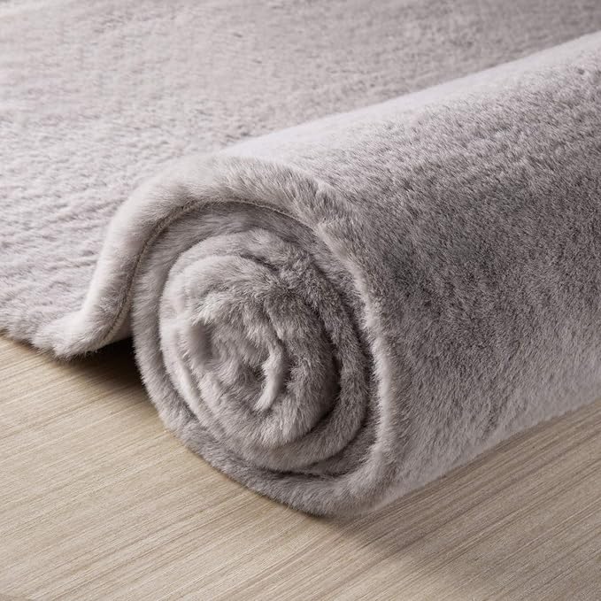 Ashler HOME DECO Ultra Soft Faux Rabbit Fur Chair Couch Cover Area Rug for Bedroom Floor Sofa Living Room Grey 2 x 6 Feet