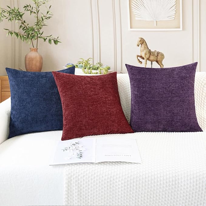 CaliTime Christmas Throw Pillow Covers Decorative 16 X 16 Inches Pack of 2 Cozy Chenille Cushion Cases for Couch Sofa Bed Living Room Home Burgundy