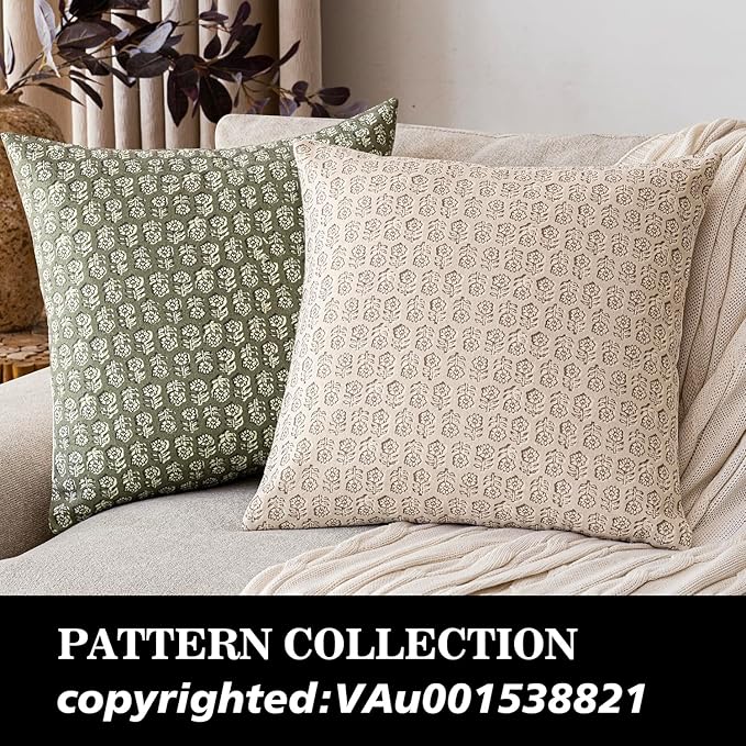 Foindtower Set of 2 Decorative Neutral Floral Print Throw Pillow Covers Vintage Accent Farmhouse Cushion Covers Boho Home Decor for Sofa Couch Chair Bedroom Living Room,24×24 Inch,Ivory Beige