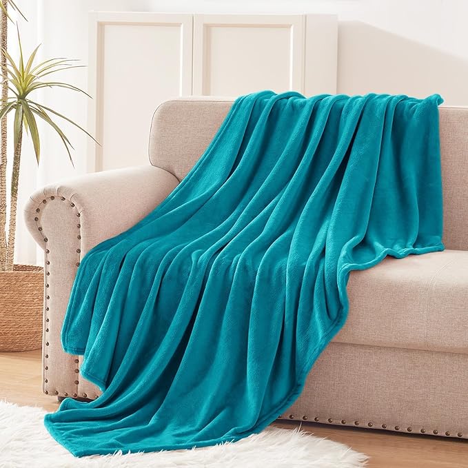 Exclusivo Mezcla Fleece Teal Throw Blanket for Couch, Sofa, Super Soft and Warm Blankets, All Season, Cozy, Plush, Lightweight, 50x60 Inches