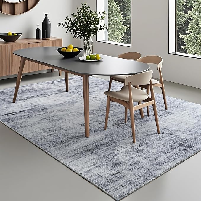 Toneed Abstract Area Rug 8x10 Modern Washable Rug Soft Non Slip Rug Low Pile for Bedroom Living Room Dining Room Grey