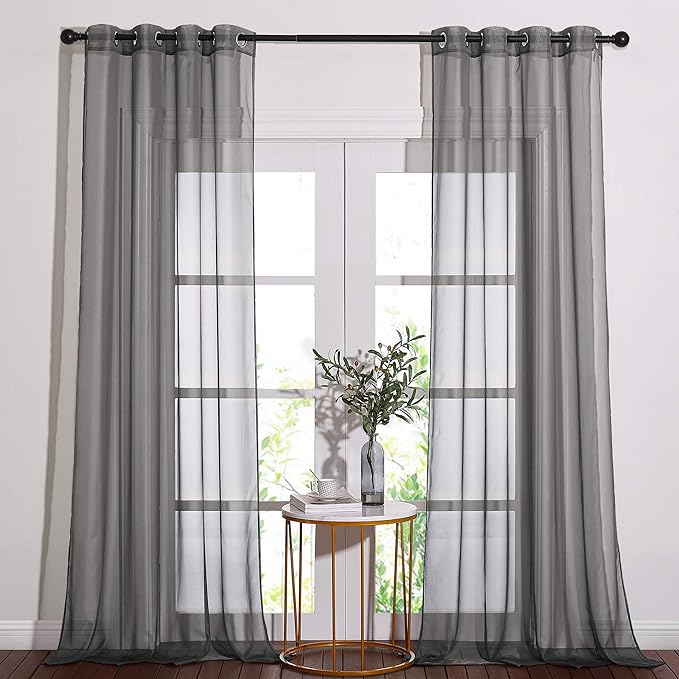 NICETOWN Sheer Living Room Curtains - Elegant Dark Grey Soft Nickel Grommet Window Panels Drapes for Living/Dining Room/Master Bedroom (54" Wide x 96" Long, 2 Panels)