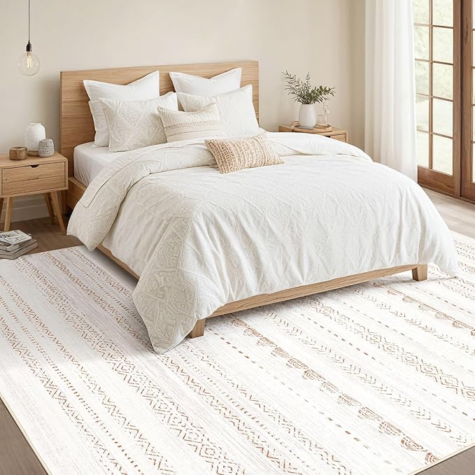 Nakagishi 7x10 Area Rug Living Room: Washable Boho Large Neutral Soft Farmhouse Modern Rugs Stain Resistant Moroccan Non-Slip Indoor Floor Carpet for Bedroom Nursery Kids Playroom Office Dining Room